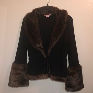 Tina Hagen Faux Fur Trim Cardigan